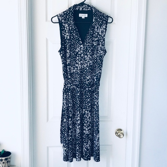 Harper Rose Dresses & Skirts - Sleeveless Black with White Floral Dress with Belt